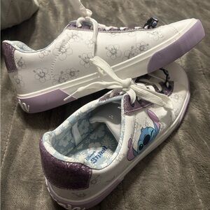White and Purple Stitch Slip-On Sneakers